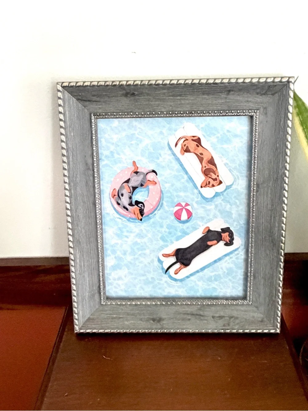 Dachshund Weiner Dogs on Pool Floats Summer Canvas Wall Art Print Gray Framed